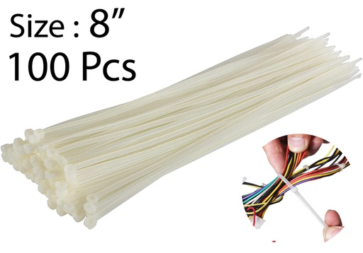 [ZT36081W] 100 pc 8" White Nylon Zip Ties (48 pcs/ctn)