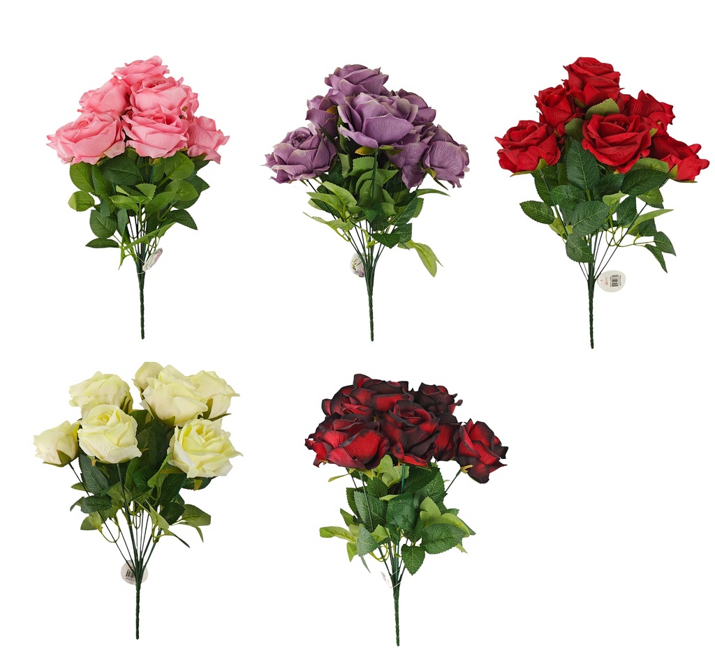 12 Heads Rose bush, dia 7cm, 39cm, Assorted Color (30 pc/ctn)
