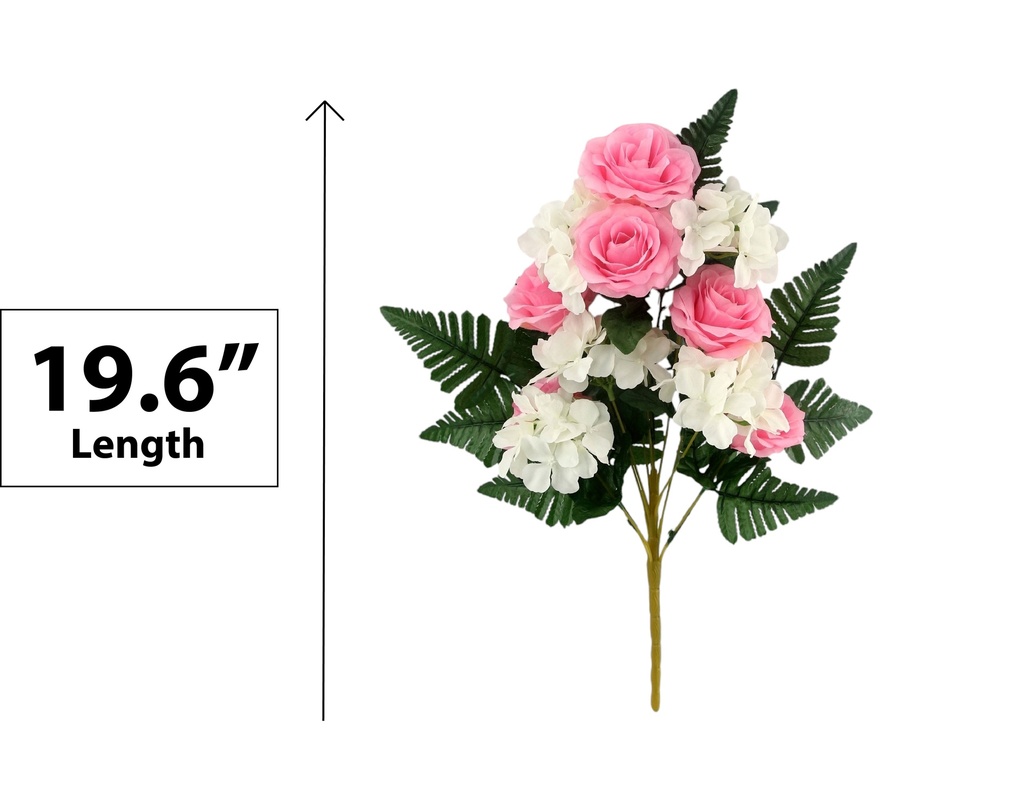 50cm Cemetery Flower, White Hydrangea/Pink Rose, 13 Heads Flowers (12 pc/ctn)