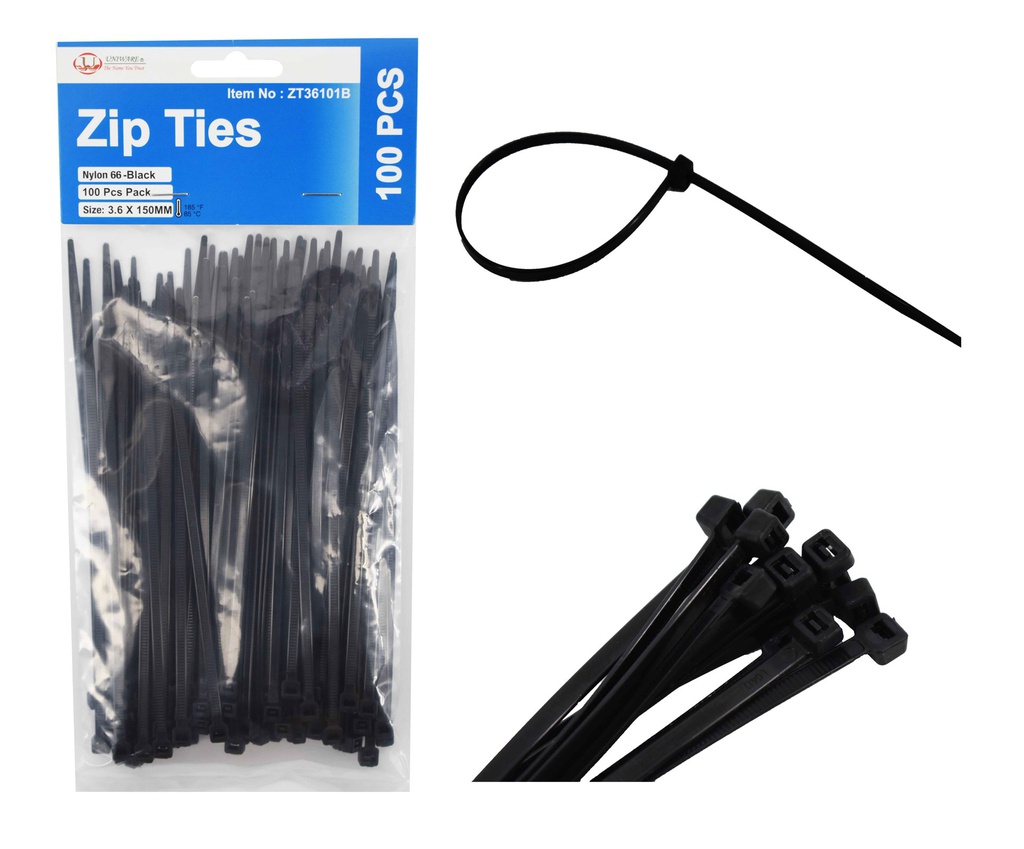 100pc 6" Nylon Zip Ties, 0.14" W, , Mixed Colors (48 bag/ctn)