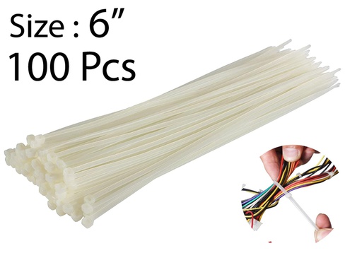 [ZT36101W] 100pc 6" Nylon Zip Ties, 0.14" W,White (48 bag/ctn)