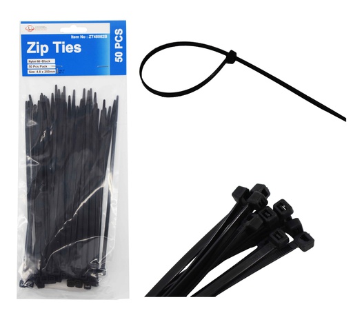 [ZT48082] 50pc 8" Nylon Zip Ties, 0.19" W,, Mixed Colors (48 bag/ctn)