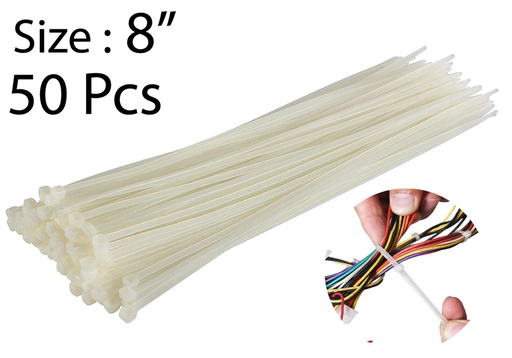 [ZT48082W] 50pc 8" Nylon Zip Ties, 0.19" W, White (48 bag/ctn)