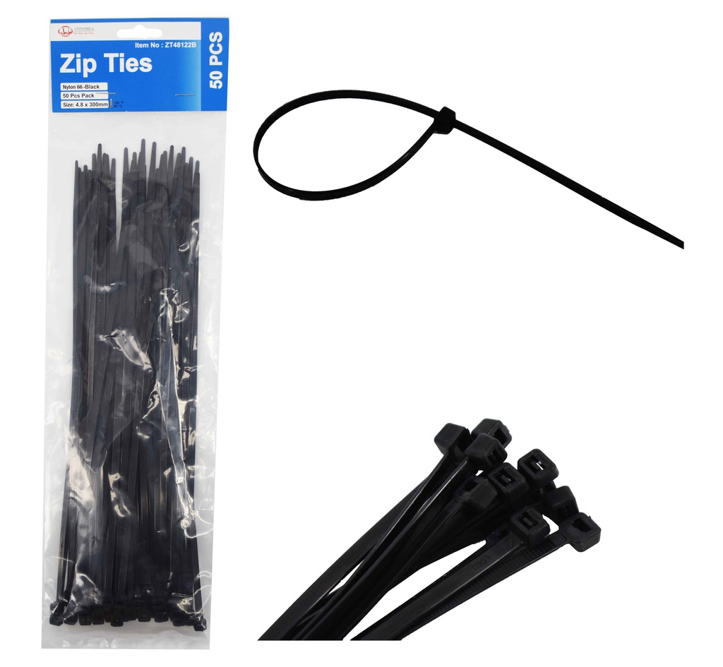 50 pc 12" Nylon Zip Ties, Mixed Colors (48 bag/ctn)