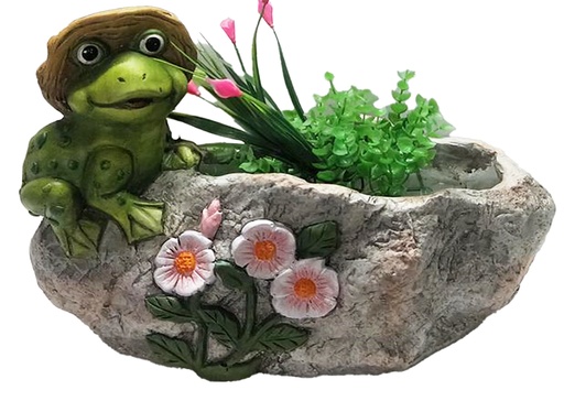 [HD10102] Frog On Rock Flower Pot, 14.57*6.3*10.43" (3 pc/ctn)