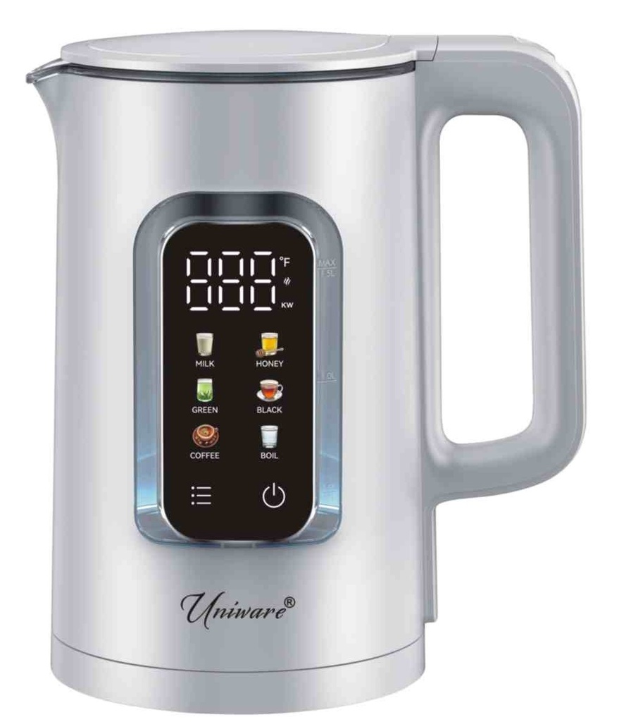 1.5L Double Layer Glass Electric Kettle, Multi-color LED, Touch Screen & Auto Shut Off - 1500Watts (6 pc/ctn)