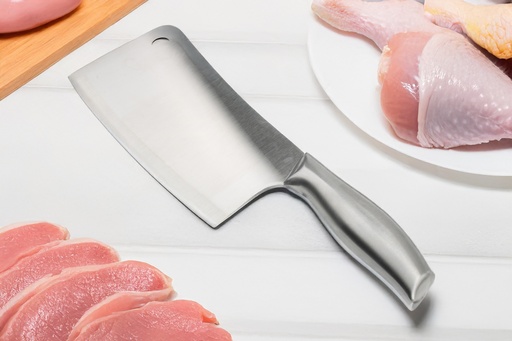 [203805] 11.5" Stainless Steel Curved Cleaver; 6.75" Blade; Hanging Hole (48 pc/ctn)