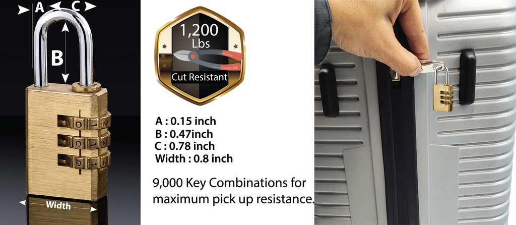 Brass Combination Pad Lock with Combination (144 sets/ctn)