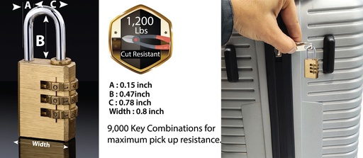 [DL207PB-21L] Brass Combination Pad Lock with Combination (144 sets/ctn)