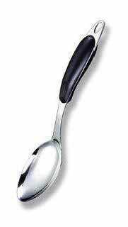 [20701] 14.5" Heavy Duty S.S. Solid Spoon w. Black Handle (72 pcs/ctn)