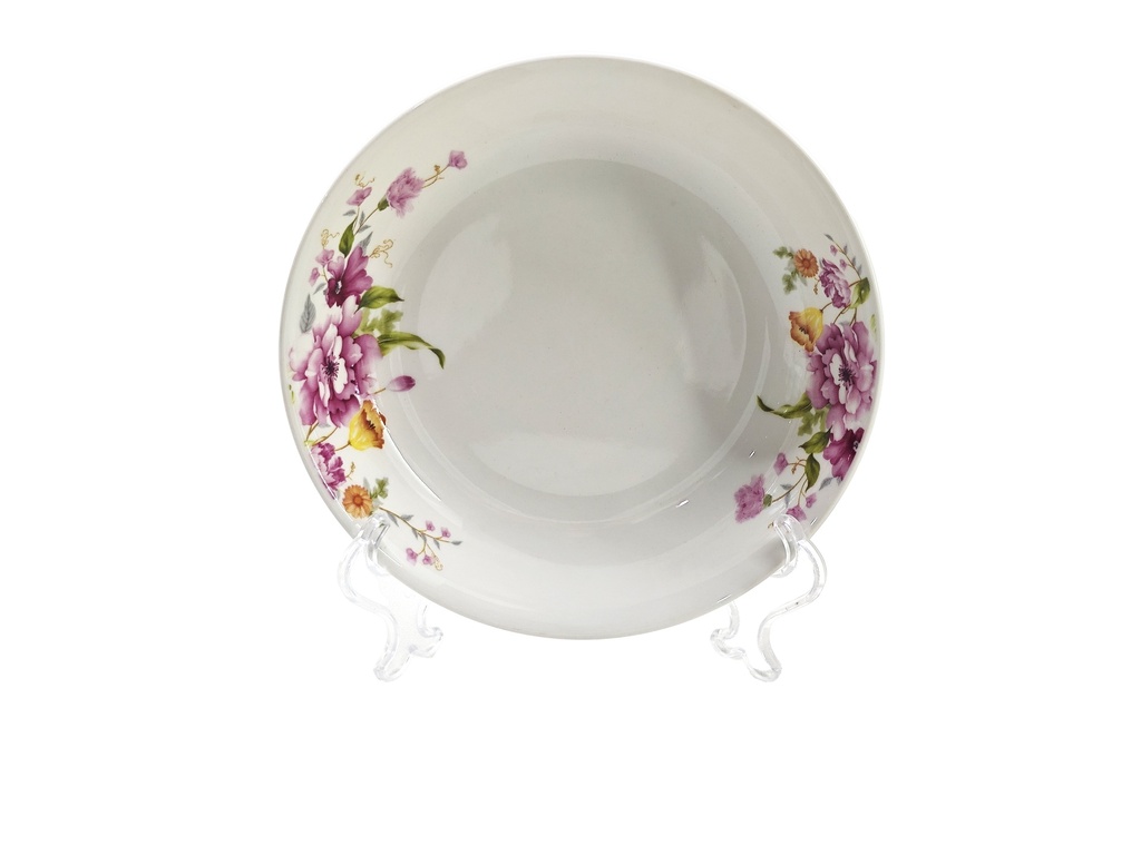 7" Porcelain Round  Plate, Pink Flower (24 pc/ctn)