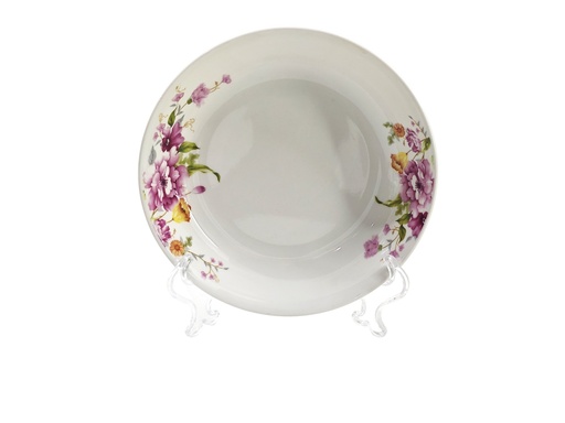 [GGC204-70] 7" Porcelain Round  Plate, Pink Flower (24 pc/ctn)
