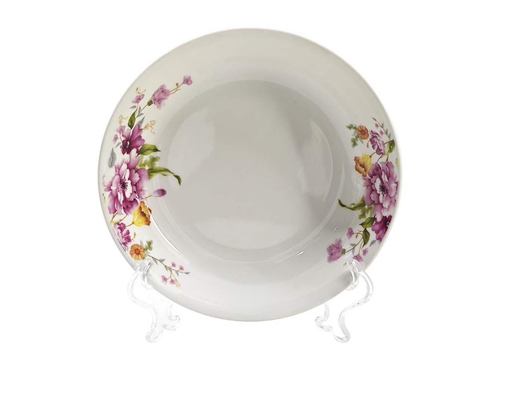 9" Porcelain Round  Plate, Pink Flower (12 pc/ctn)