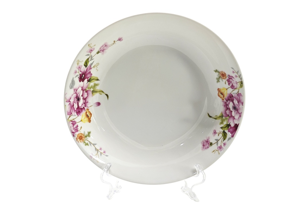 10" Porcelain Round  Plate, Pink Flower (12 pc/ctn)