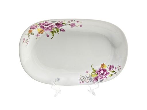 [GGC606-12] 12" Porcelain Oval Plate, Pink Flower (12 pc/ctn)
