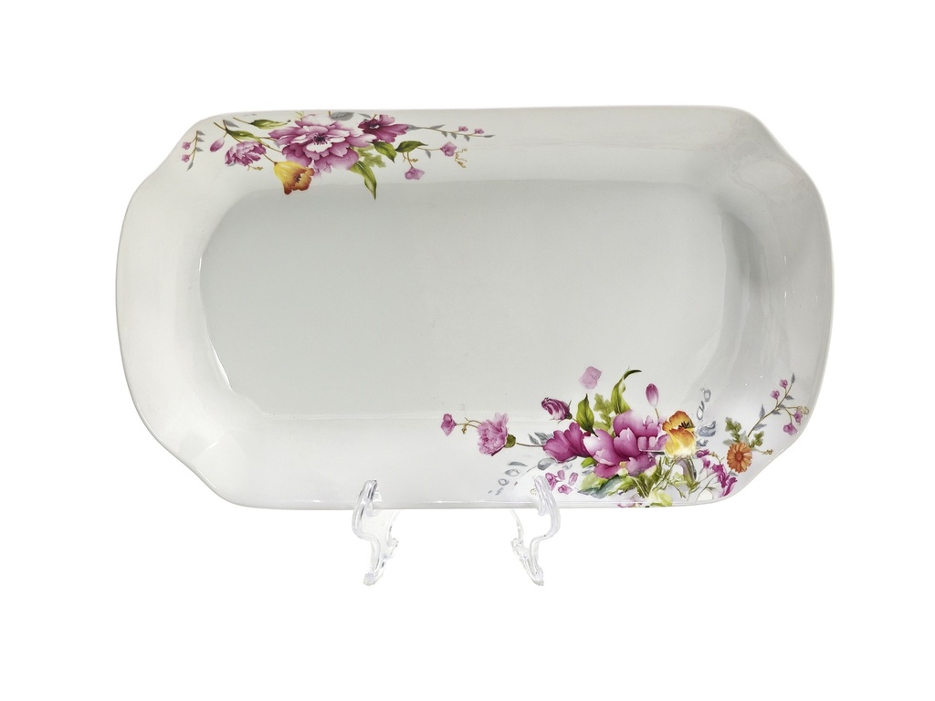 11" Porcelain Oval Plate, Pink Flower (24 pc/ctn)