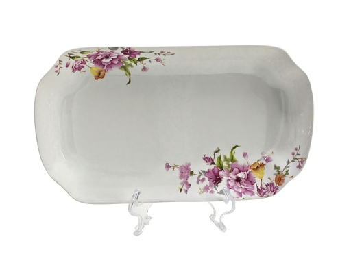 [GGC607-12] 12" Porcelain Oval Plate, Pink Flower (12 pc/ctn)