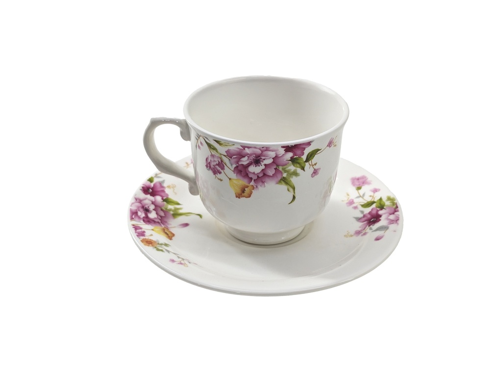 200ml Porcelain Cup & Saucer, Pink Flower (24 set/ctn)