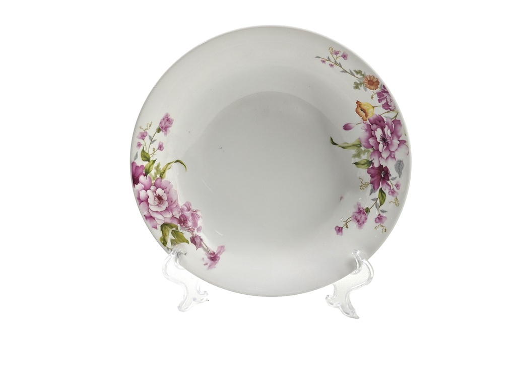7" Porcelain Soup Plate, Pink Flower (24 pc/ctn)