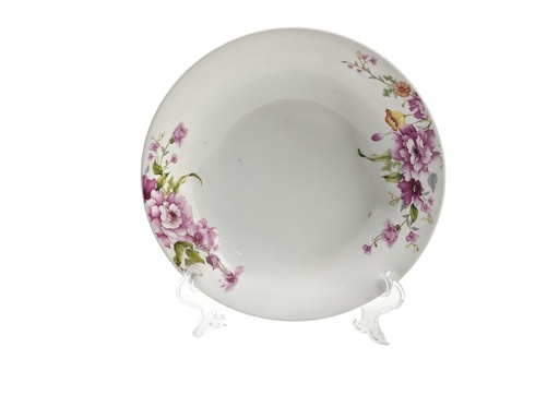 [GGC201-70] 7" Porcelain Soup Plate, Pink Flower (24 pc/ctn)