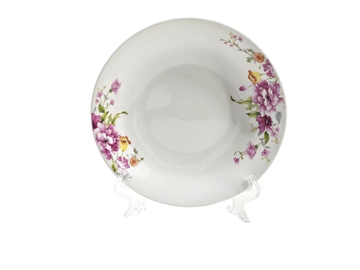 [GGC201-80] 8" Porcelain Soup Plate, Pink Flower (24 pc/ctn)