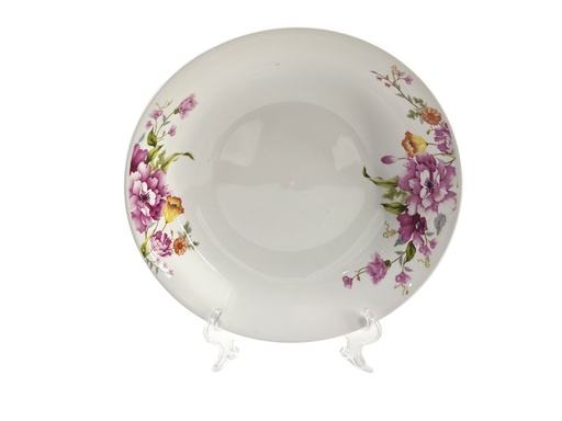 [GGC201-90] 9" Porcelain Soup Plate, Pink Flower (24 pc/ctn)