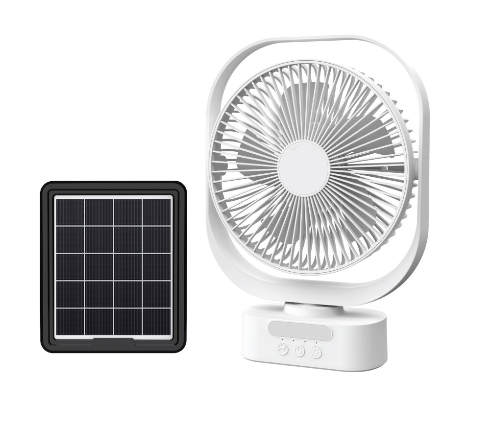 8" Rotating Fan with 4000mAh Li-ion Battery, Solar Panel, USB/Solar Rechargeable (12 pc/ctn)