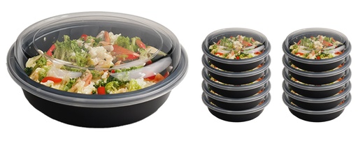 [712148] 48oz(1420ml) 10pc/set Round Food Container, Microwavable, Clear Lid (12 set/ctn)
