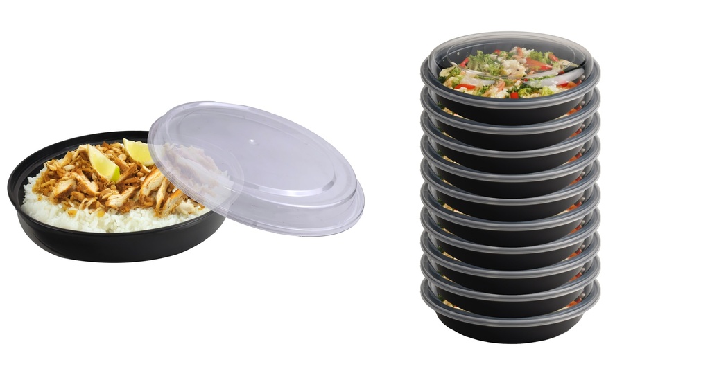 38oz(1120ml) 10pc/set Round Food Container, Microwavable, Clear Lid (12 set/ctn)