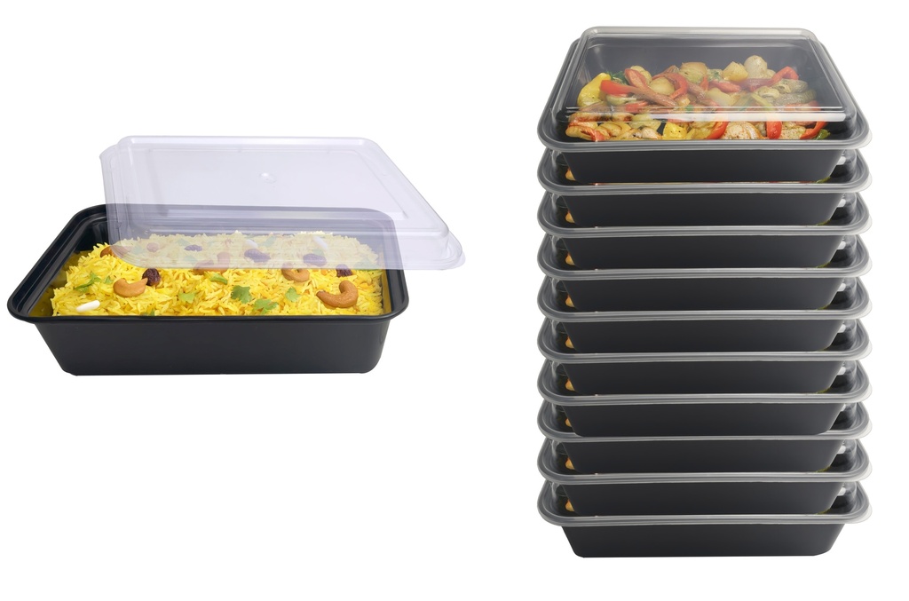 42oz(1242ml) 10pc/set Rectangular Food Container, Microwavable, Clear Lid (12 set/ctn)