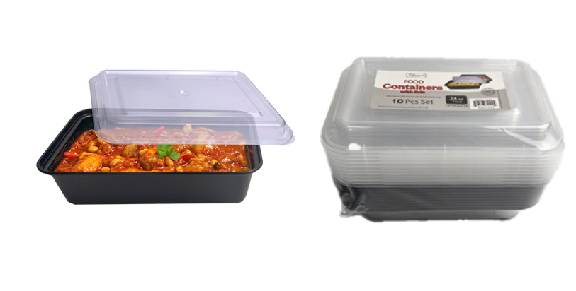 24oz(710ml) 10pc/set Rectangular Food Container, Microwavable, Clear Lid (12 set/ctn)
