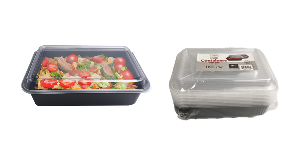 16oz(473ml) 10pc/set Rectangular Food Container, Microwavable, Clear Lid (12 set/ctn)