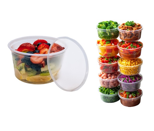 [712216] 16oz(473ml) 10pc/set Deep Round Food Container, Microwavable, Clear Lid (12 set/ctn)