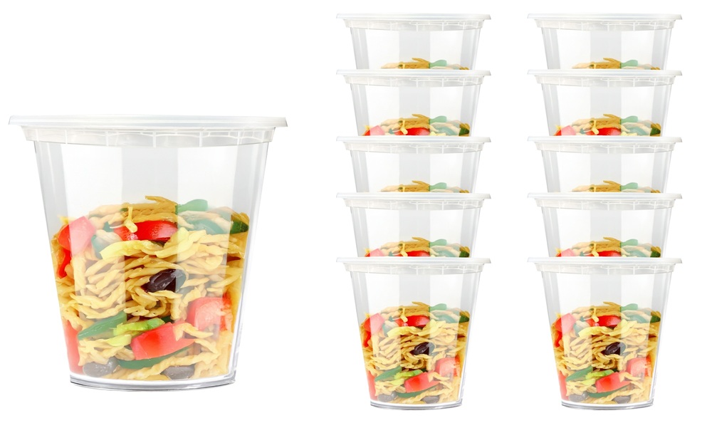 24oz(710ml) 10pc/set Deep Round Food Container, Microwavable, Clear Lid (12 set/ctn)