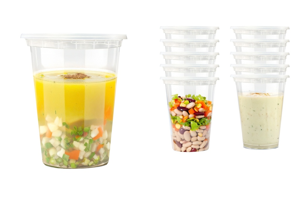32oz(946ml) 10pc/set Deep Round Food Container, Microwavable, Clear Lid (12 set/ctn)