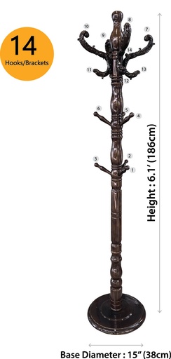 [CR0905] 6.1'(186cm) Heavy Duty Brown Antique Wax Wood Coat Rack, 10 Branches (1 pc/ctn)
