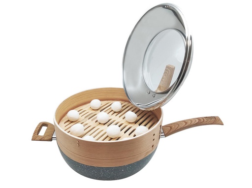 [4155-28] 28" Wooden Steamer Wok Pot (1 sets/ctn)