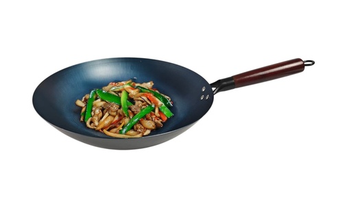 [4190-34] 13.4"(34cm) Carbon Steel Wide Wok w. Rivet Wood Handle (12 pc/ctn)