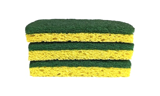 [C21-00014G] 3 pc Sponge Scratch Scouring Pads,11x7x1.8cm, Green/Yellow (72 pc/ctn)