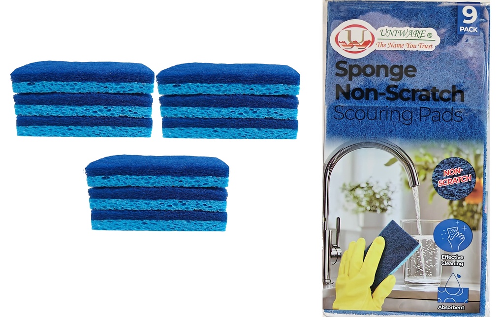 9 pc Sponge Non-Scratch Scouring Pads,11x7x1.8cm, Blue(24 bag/ctn)