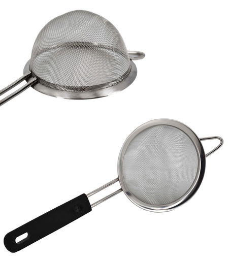[2266-14] 5.5&quot; S.S. Broad Rim Strainer with Black Handle (24 pcs/ctn)