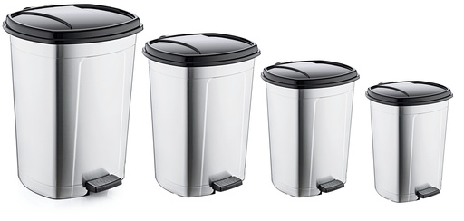 [29501] 4 pc Step Pedal Dustbin Set, 50/20/11/6 LT (1 set/ctn)