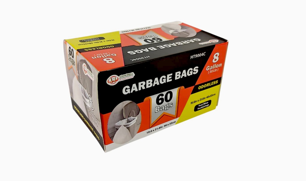 60 pc 8 Gallon Garbage Bags, White (24 roll/ctn)