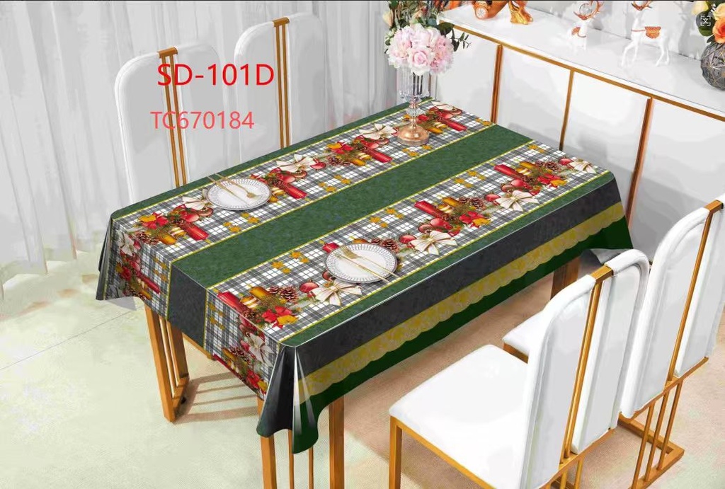 300gsm 54" PVC Metallic Embossed Christmas Tablecloth (40 Yard/Roll)