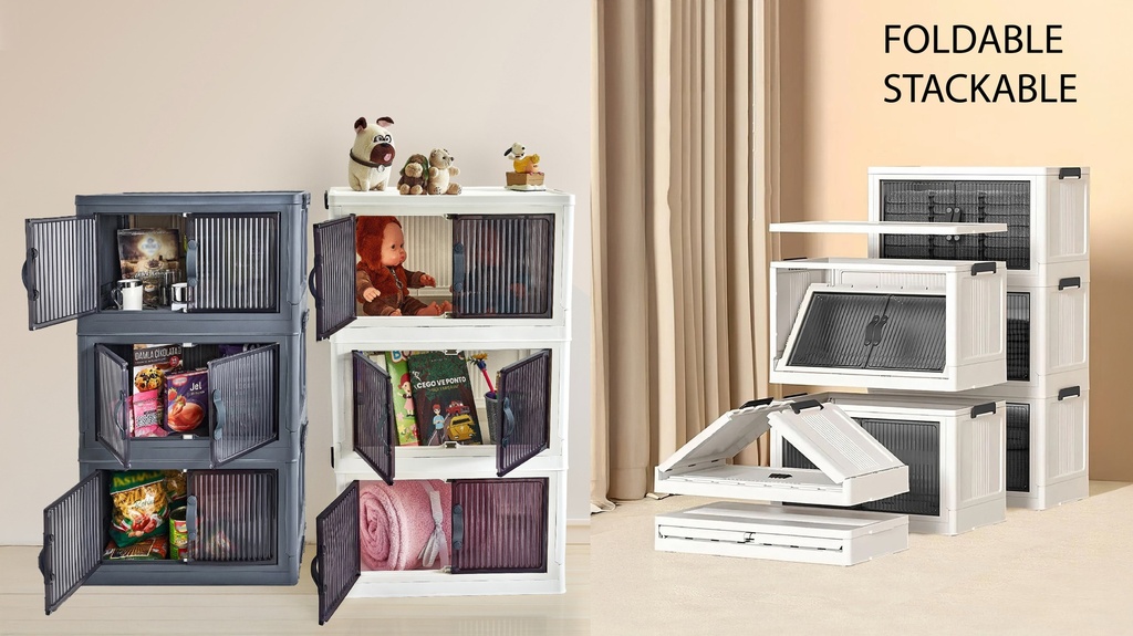 3 Section Foldable Stackable Plastic Storage Cabinet, 19.1"x 11.6"x 32"48.5x29.5x81.3cm)  (1 pc/ctn)