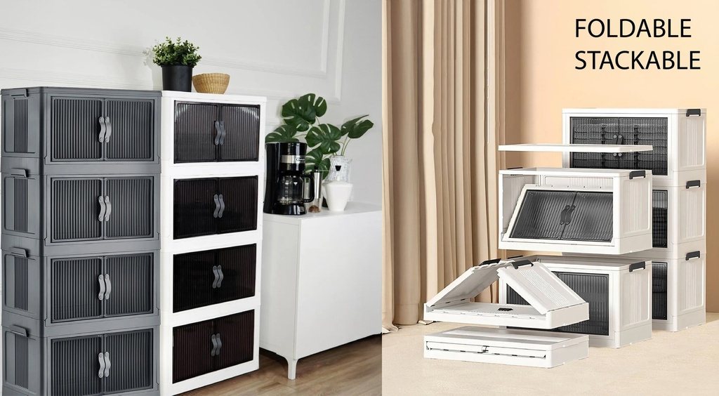 4 Section Foldable Stackable Plastic Storage Cabinet, 19.1"x11.6"x 42.3"(48.5x29.5x107.5cm)  (1 set/ctn)