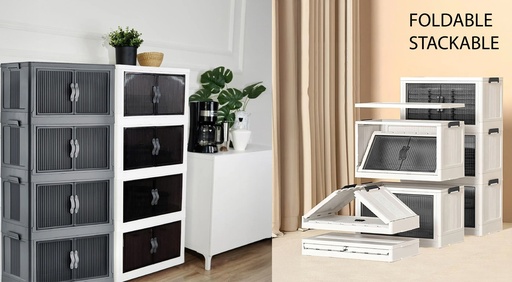 [FW5032] 4 Section Foldable Stackable Plastic Storage Cabinet, 19.1"x11.6"x 42.3"(48.5x29.5x107.5cm)  (1 set/ctn)