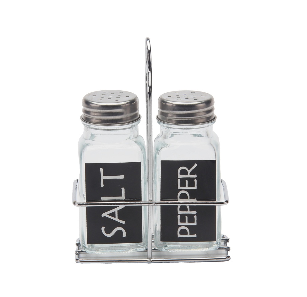 2pc Set 80ml(2.7oz) Glass Spice Jar w. Silver Lid with Stand, PVC Box (24 pc/ctn)
