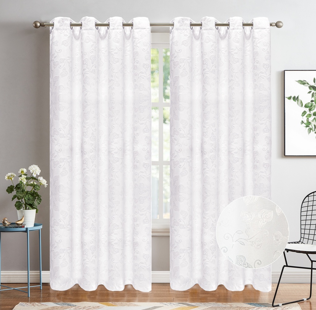 54"x84" Clara 90% Blackout Grommet Window Curtain, Embossed Flowers, 100% Polyester (12 pc/ctn)