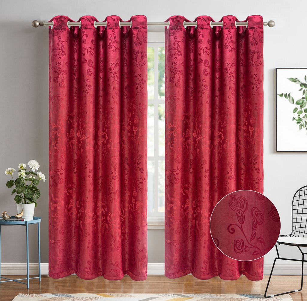 54"x84" Clara 90% Blackout Grommet Window Curtain, Embossed Flowers, 100% Polyester (12 pc/ctn)